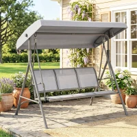 Outsunny 3-Seater Swing Chair Covered Garden Hammock A-Frame Outdoor Porch Glider Sling Seat with Adjustable Canopy Cover, Grey(m-1)