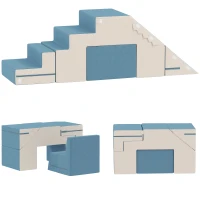 Qaba 2-Piece Climbing Foam Blocks for Toddlers with Detachable Cover, Indoor Climb and Crawl Activity PlaySet, Blue(m-9)