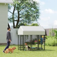 PawHut Outdoor Dog Kennel with Roof, 6' x 4' x 6' Heavy Duty Welded Wire Dog Playpen Enclosure with Escape-proof Lock(m-1)