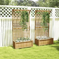 Outsunny Wood Planter with Trellis for Vine Climbing, Raised Garden Bed, Privacy Screen for Backyard, Patio, Pack of 2, Yellow(m-9)