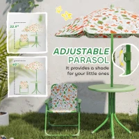 Qaba Kids Picnic Table and Chair Set, Outdoor Activity Table with Foldable Chairs, Removable Umbrella for Backyard, Green(m-5)