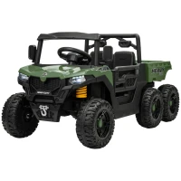 Qaba 24V 4WD Kids Ride On Car with 6 Wheels, Electric Ride On Car with Dump Bed, Remote for 3-6 Years, Green(m-1)