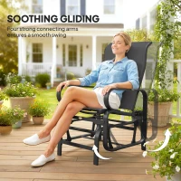 Outsunny Gliding Lounger Chair Set of 2, Single Rockers with Lightweight Metal & Mesh Construction, Black(m-4)