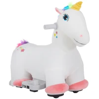 Qaba 6V Ride on Unicorn, Battery Powered Kids Riding Pony with Music Forward, Aged 18-36 Months, White(m-9)