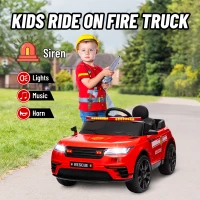 Qaba 12V Kids Electric Fire Truck w/ Remote Control, Spring Suspension, Transport Wheel, Siren, Music, Light, Horn, Red(m-5)