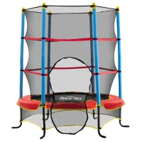 Qaba Kids Trampoline with Safety Enclosure Net and Safety Pad, Indoor Outdoor for Age 3-10 Years Old, Multi-coloured(m-11)