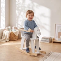 Qaba Rocking Horse, 2 in 1 Ride on Horse with Removable Fence, No-Tip Design, Gift for Toddlers 1.5-3 Years, White(m-1)