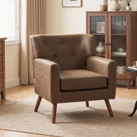 HOMCOM PU Leather Accent Chair, Mid Century Modern Armchair with Spring Seat Cushion, Tufted Back, Wood Legs, Brown(m-1)