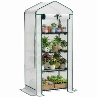 Outsunny Mini Greenhouse with Screen Roof, 4 Tier Portable Small Greenhouse with High Strength PE Cover, White(m-11)