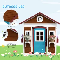 Outsunny Wooden Playhouse for Kids Outdoor with Door, Windows, Planter Pots and Boxes for Toddlers 3-8 Years, Dark Brown(m-5)