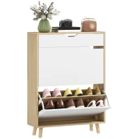 HOMCOM Narrow Shoe Cabinet for Entryway with 2 Flip Drawers, Top Drawer and Adjustable Shelves for 12 Pairs of Shoes, White(m-9)