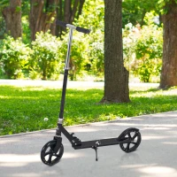 Aosom Kids Foldable Kick Scooter with Adjustable Height, Soft Textured Handles, Wide Deck, Brakes for Ages 7-14, 29.5" H - 39" H, Black(m-10)