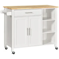 HOMCOM Wooden Rolling Kitchen Island on Wheels,  Kitchen Cart with Drawer for Dining Room, White(m-1)