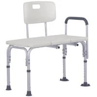 HOMCOM 6-Level Adjustable Bath and Shower Transfer Bench Aluminum Chair with Non-Slip Feet, Armrest & Backrest White(m-2)