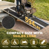 HOMCOM 10' Skidproof Portable Wheelchair Ramp for Home, Steps, Doorways, Carpeted Foldable Handicap Ramp, Threshold Ramp(m-5)