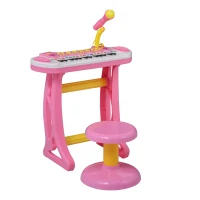 Qaba Kids Toddler Toy Piano Keyboard with Included Sitting Stool, Working Microphone, A Fun Bright Flashlight, Pink(m-11)