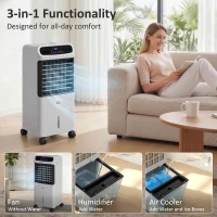 HOMCOM 3-In-1 Ice Cooling Fan, Mobile Evaporative Air Cooler with Remote, Timer, Oscillating for Home Office, Bedroom, Gray(m-4)