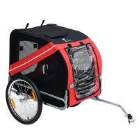 Aosom Dog Bike Trailer, Pet Wagon Bicycle Trailer with Easy Folding Cart Frame, 20" Large Rubber Wheels, 3 Entrances, Mesh Screen, Pet Bike Trailer for Off-Road & Travel, Red and Black(m-13)