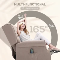 HOMCOM Vibration Massage Recliner Chair for Living Room with Heat,  Wingback Single Sofa, Modern Linen Fabric Push Back Reclining Chair with Footrest, Side Pocket, Dark Beige(m-5)