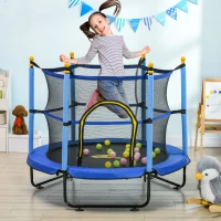 Qaba 4.6' Trampoline for Kids with Safety Enclosure & Ball Pit, Blue(m-10)