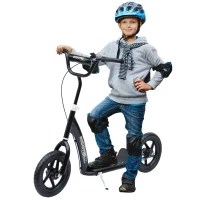 HOMCOM Kick Scooter for Kids 5-12 Years Old with Adjustable Height Handlebar, Non-slip Footplate, Big Wheels, Rear Brake, Black(m-12)