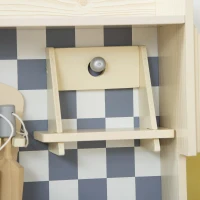 Qaba Kids Wooden Play Kitchen Set, Pretend Cooking Toy with Drawers, Faucet, Sink, Pots, Natural Wood(m-8)