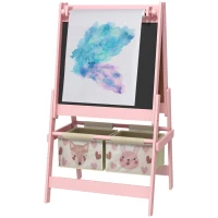 Qaba Art Easel for Kids with Paper Roll, Blackboard, Whiteboard, Storage, Pink(m-1)
