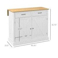 HOMCOM Rolling Kitchen Island with Drop Leaf Wood Breakfast Bar, Farmhouse Kitchen Cart with 2 Drawers, Adjustable Shelves for Dining Room, White(m-3)