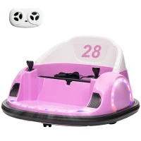 Qaba 12V Bumper Car for Toddlers, Ride On Car with 360 Degree Remote Control, Lights Music Horn, for 1.5-5 Years, Pink(m-2)