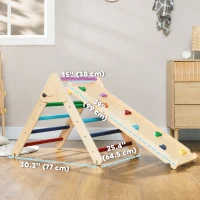 Qaba Pikler Triangle Set, 3 in 1 Climbing Toys with Ramp for Toddlers, Nature Wood(m-3)