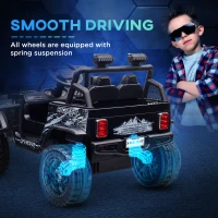 Qaba 12V Ride on Car, Ride on Truck w/ Remote, 4 Suspension Wheels, 3 MPH Max Speed, Music, Horn & Lights, Black(m-5)