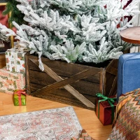 HOMCOM 28" Farmhouse Christmas Tree Base Cover Wooden Christmas Tree Collar Box Home Decoration, Dark Distressed Wood Finish(m-10)