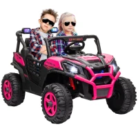 Qaba 2 Seater 24V Electric Car for Kids w/ Remote Control, 3 Speed, LED Lights, Music, Horn, Spring Suspension, Pink(m-9)