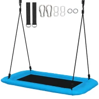 Qaba Nest Swing Adjustable Ropes Tree Straps Basket Swing for Kids, 58" x 30", 660 lbs Capacity for Indoor Outdoor, Blue(m-2)