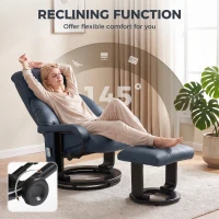 HOMCOM Massage Recliner Chair with Ottoman, 360° Swivel Recliner and Footstool, 10-Point Vibration, Blue(m-5)