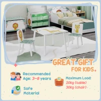 Qaba 3-Piece Kids Table and Chair Set with Animal Pattern for Boys and Girls Aged 3-8, Bedroom, Nursery, Playroom, Green(m-7)