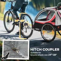 Aosom 2 Seat Bike Trailer for Kids 2-in-1 Double Baby Stroller with Handbrake, Rubber Wheels, 5 Point Harness, Waterproof Cover, Storage Bag, Reflectors, Red(m-7)