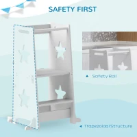 Qaba 2 in 1 Toddler Tower with Safety Rail for Bathroom, Sink, Kitchen or Counter, White(m-4)