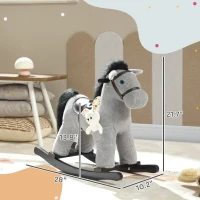 Qaba Kids Rocking Horse, Plush Toddler Ride on Toy with Realistic Neigh and Toy for 2–5 Years Old, Gray(m-3)