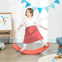 Qaba 32.3" Balance Board, Wobble Board Kids Curvy Rocker Board, Ended Preschool Learning Montessori Waldorf Toy, Red(m-1)