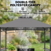 Outsunny 8' x 5' Grill Gazebo with Double Roof, Outdoor BBQ Canopy Gazebo with 2 Side Shelves for Patio Yard Garden Gray(m-4)
