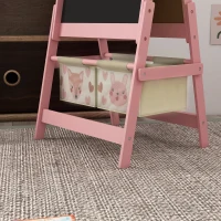 Qaba Art Easel for Kids with Paper Roll, Blackboard, Whiteboard, Storage, Pink(m-8)