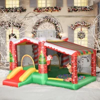 Outsunny 3-in-1 Kids Inflatable Bounce House Christmas Jumping Castle with Christmas Tree Pattern, Includes Trampoline, Pool, Slide, Carry Bag, Repair Patches and Air Blower(m-17)