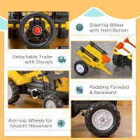 Aosom Front Loader Excavator Ride On Toy Pedal Control with 6 Wheels Controllable Bucket for 3 Years Old, Yellow(m-5)