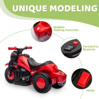 Qaba Ride On Motorcycle, 6V Ride on Bubble Car, 3 Wheeled Electric Motorcycle for Kids w/ LED Headlight, Music, Red(m-6)