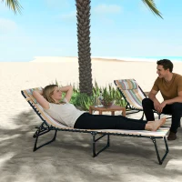 Outsunny Folding Chaise Lounge Pool Chair with 4-Position Reclining Back, Pillow, Breathable Mesh & Bungee Seat, Rainbow Striped(m-2)