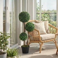 HOMCOM Artificial Plant for Home Decor Indoor & Outdoor Fake Plants Artificial Tree in Pot, 3 Ball Boxwood Topiary Tree for Home Office, Living Room Decor, Dark Green(m-8)