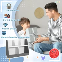 Qaba 2 Tier Kids Bookcase Toy Shelf with 5 Compartments, Anti-tip Device for Nursery, Playroom, Gray(m-7)