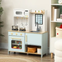 Qaba Pretend Play Kitchen, Kids Kitchen Playset with Stove Microwave Oven, Turning Knobs, Cooking Accessories(m-8)