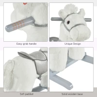 Qaba Kids Rocking Horse with Bear Toy, Plush Animal Rocker with Fun Realistic Sounds for Toddler 18-36 Months, White(m-8)